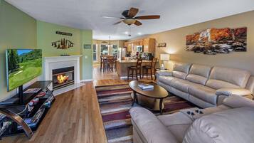 Smart TV, fireplace, DVD player