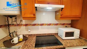 Frigorífico, microondas, horno y placa de cocina