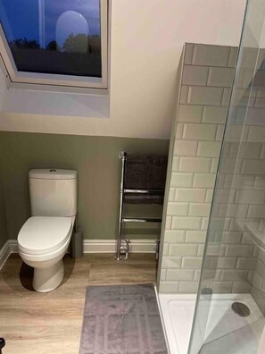 Shower, free toiletries, hair dryer, towels