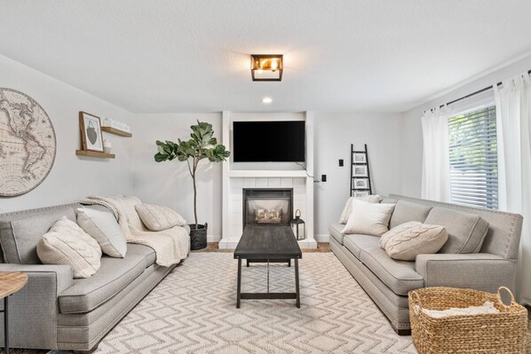 TV, fireplace, table football, ping pong