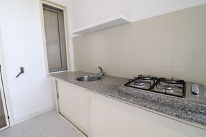 Fridge, microwave, stovetop, electric kettle