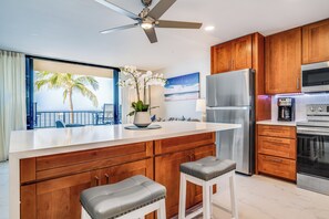 Coffee/tea maker, fridge, microwave, oven - Experience Bliss: Beachfront Panoramic Ocean Views at Sugar Beach Resort PH27! (Kihei, Maui)