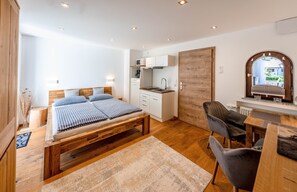 1 bedroom, desk, iron/ironing board, travel cot