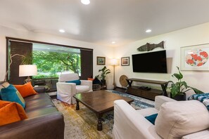 TV connectée, cheminée, lecteur de DVD