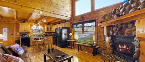 Smart TV, fireplace, video games, music library