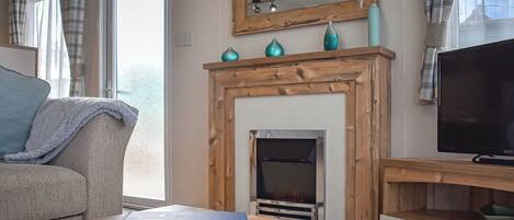 TV, fireplace