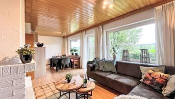 Una televisión, una chimenea, un reproductor de DVD