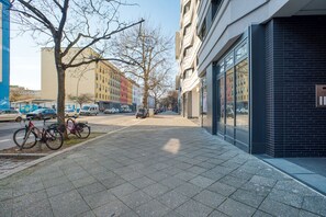 Explore a vibrant urban neighborhood with a bike-friendly atmosphere and easy access to public transportation.