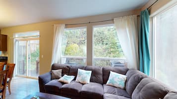TV, fireplace, DVD player, books