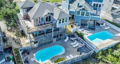 Oceanfront dog-friendly home with private hot tub, pool, beach access, & decks