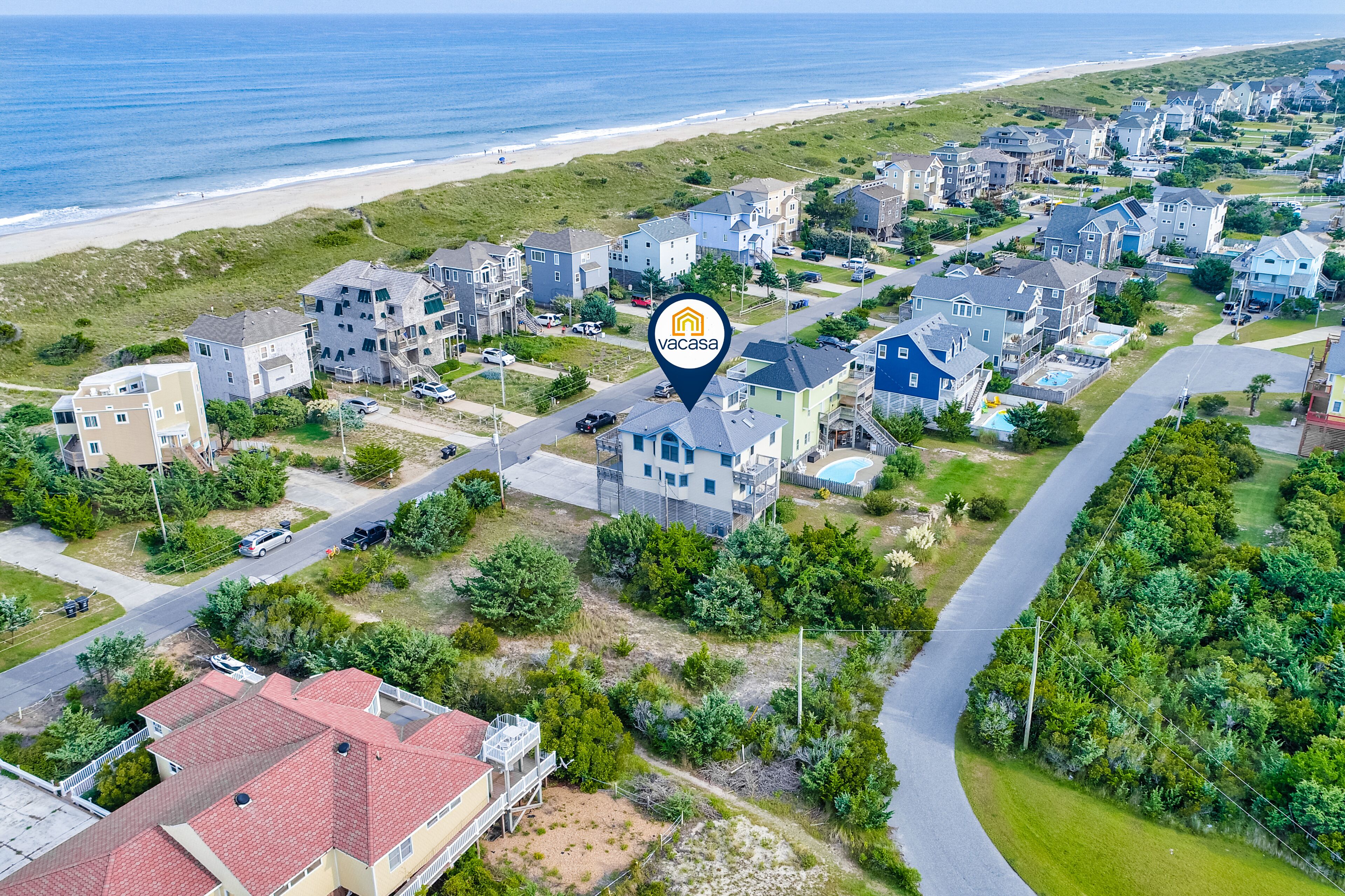 Classic home one lot back from the beach with tower ocean views, decks, WiFi