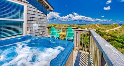 Oceanfront home with beach access, private hot tub, large deck, & great views
