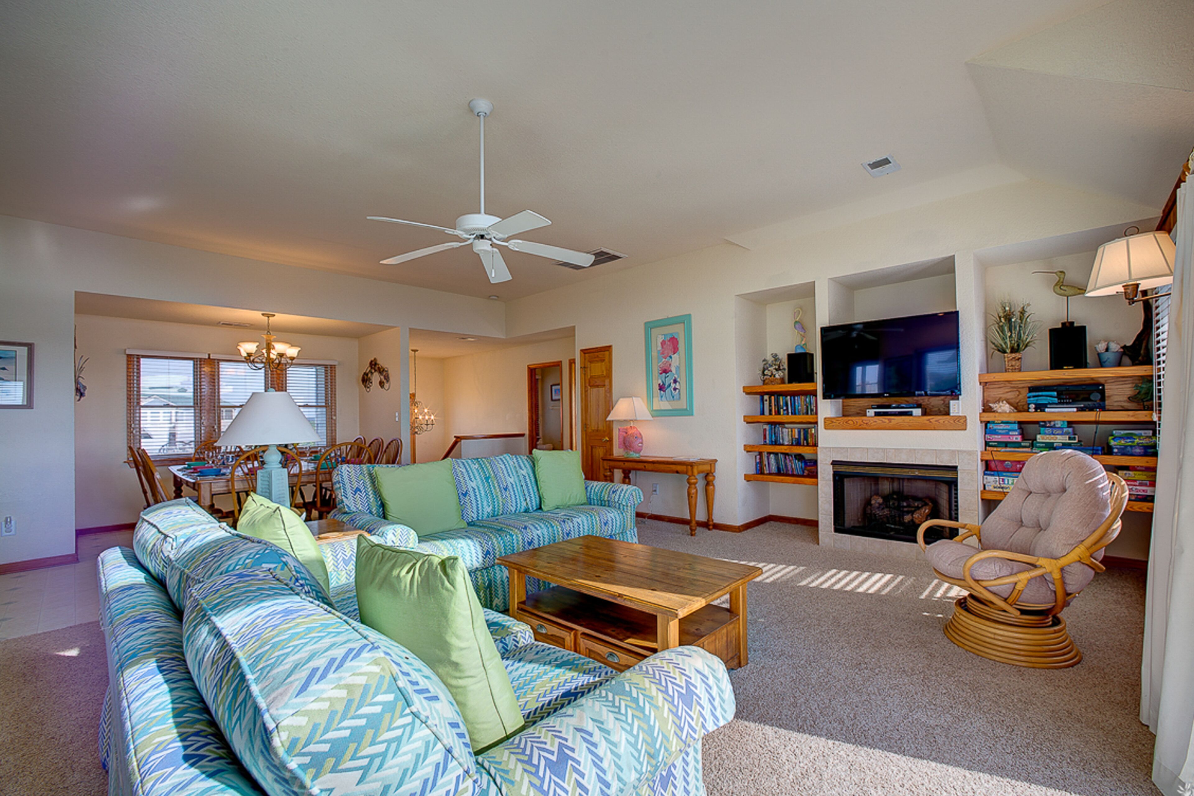 Ocean-view home with private pool, hot tub, fireplace, game room & central AC
