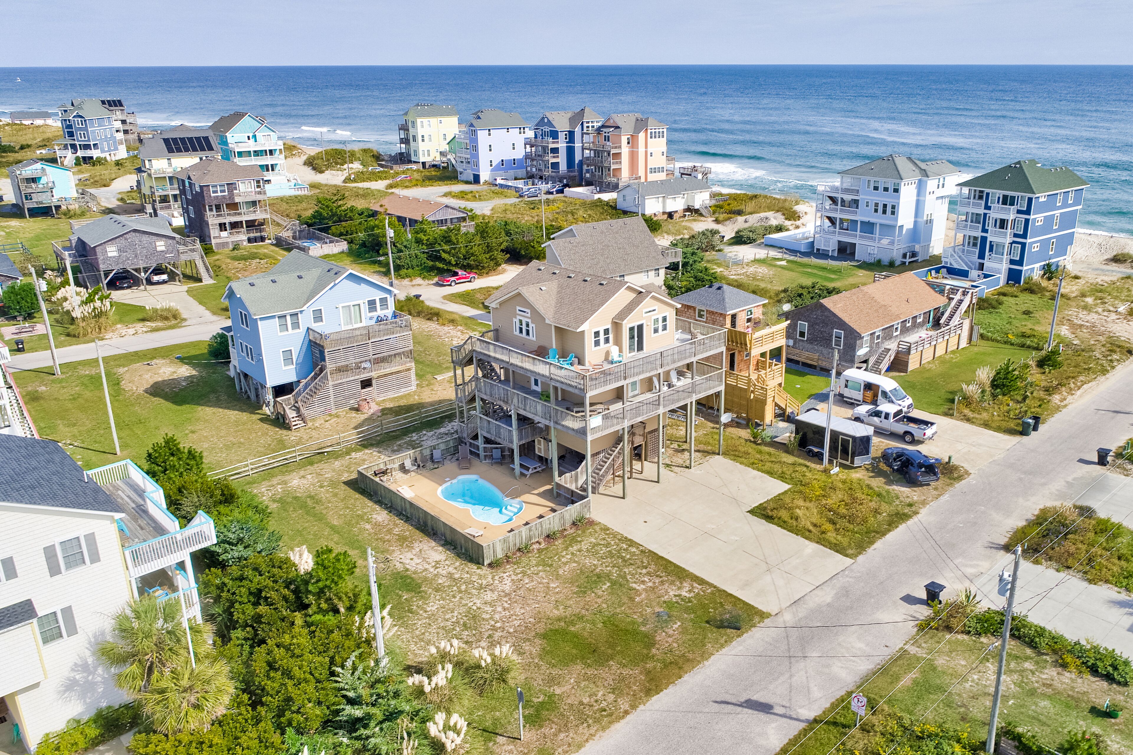 Beautiful home just up from the beach with private hot tub, pool, & central AC
