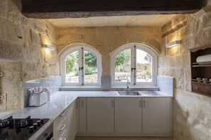 Fridge, oven, stovetop, electric kettle