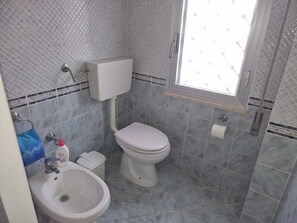 Dusche, Haartrockner, Bidet, Toilettenpapier