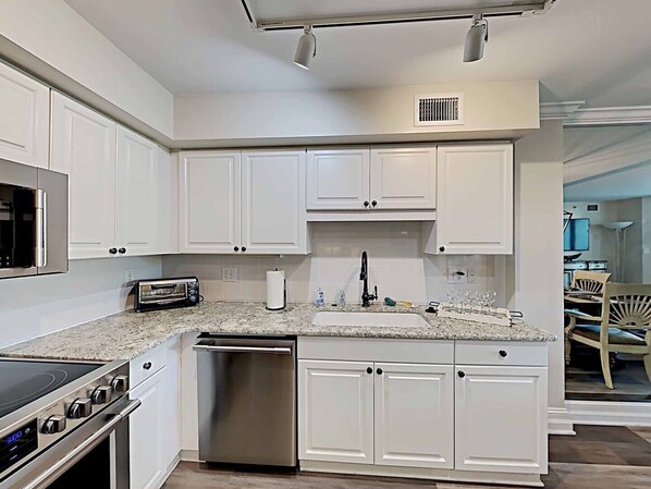 Fridge, microwave, oven, dishwasher