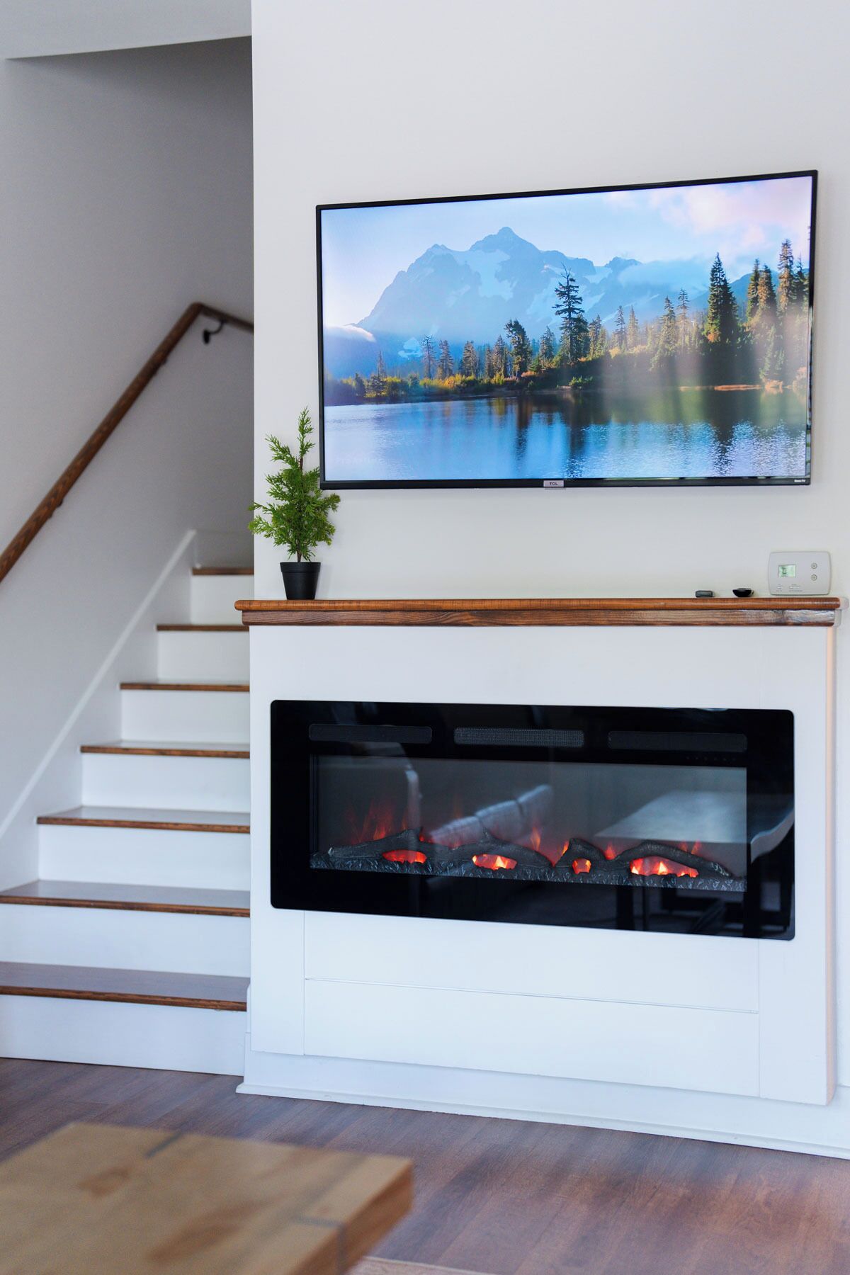 55-inch Smart TV with cable channels, TV, fireplace