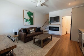 55-inch Smart TV with cable channels, TV, fireplace