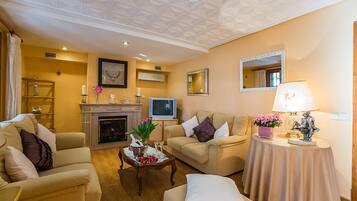 Televisión y chimenea