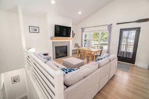 TV, fireplace, video games, DVD player