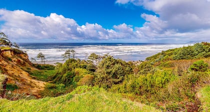 Ocean-view home - private hot tub, outdoor shower, dog-friendly - walk to beach