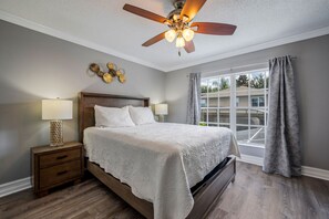 4 bedrooms, desk, iron/ironing board, travel cot