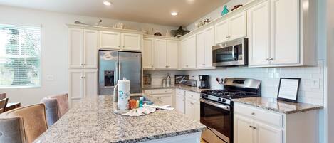 Fridge, microwave, oven, dishwasher