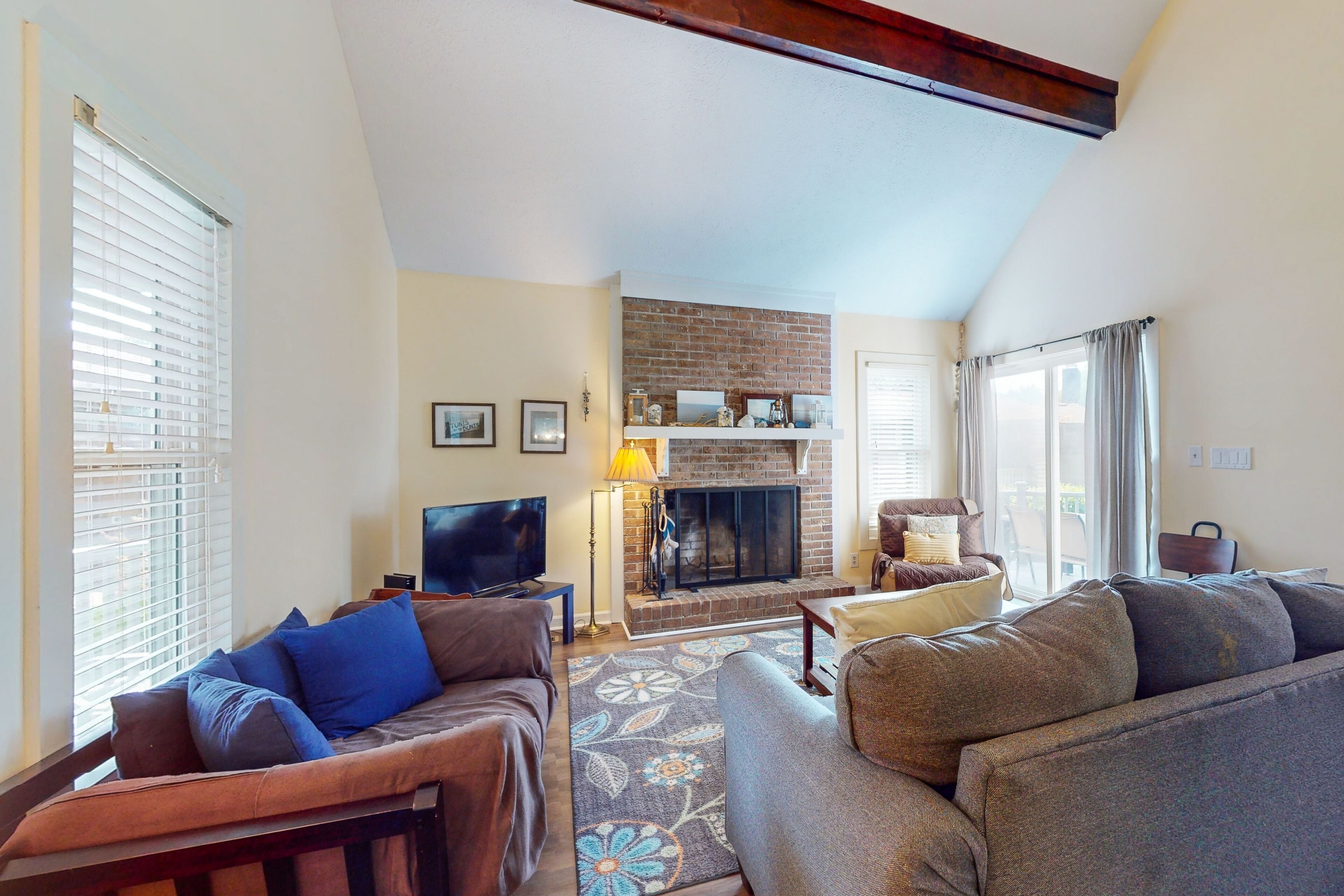 TV, fireplace, DVD player, books