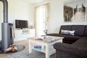 TV, lareira, aparelho de som