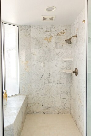 Combined shower/tub, jetted tub, hair dryer, towels