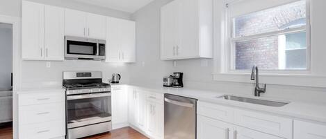 Fridge, microwave, oven, dishwasher