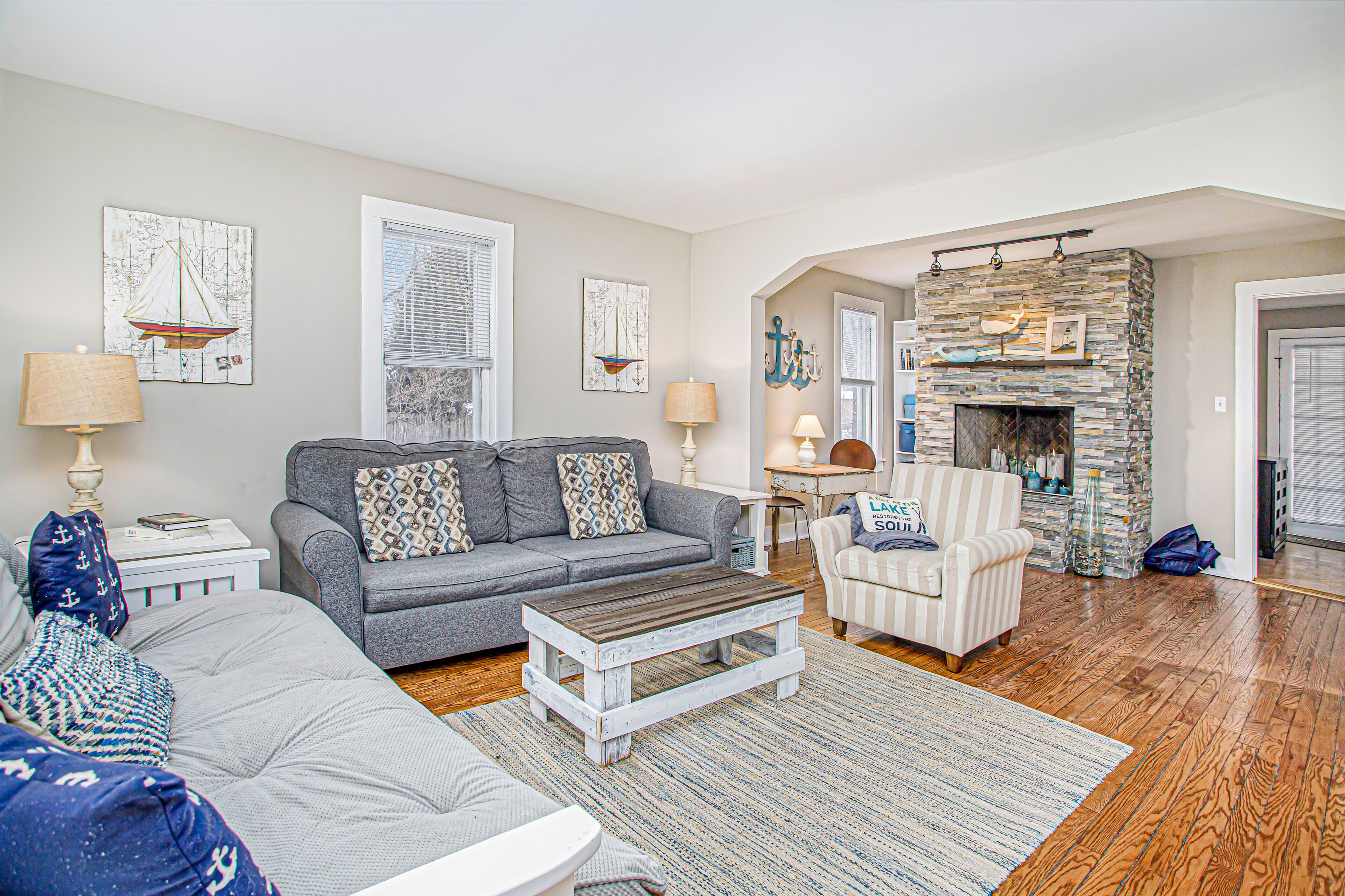 Charming cottage with fast WiFi, fire pit, above-ground pool, & huge sunroom