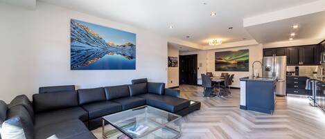 Smart TV, fireplace, video games, video library