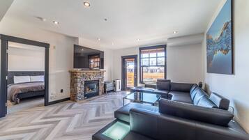 Smart TV, fireplace, video games, video library