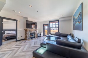 Smart TV, fireplace, video games, video library