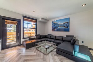 Smart TV, fireplace, video games, video library