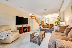 TV, DVD player, books, video library