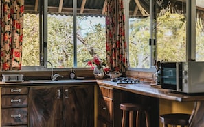 Réfrigérateur, micro-ondes, plaque de cuisson, cafetière/bouilloire