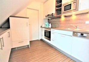 Fridge, microwave, oven, dishwasher