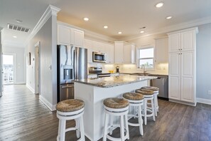 Fridge, microwave, oven, stovetop - Kind Of A Big Deal at Holden Beach, Private home with pool and elevator (Holden Beach)