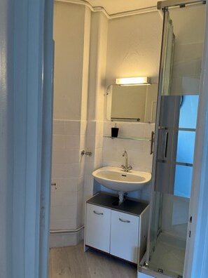 Shower, towels, toilet paper