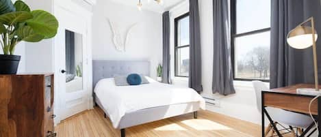 4 bedrooms, memory-foam beds, desk, iron/ironing board