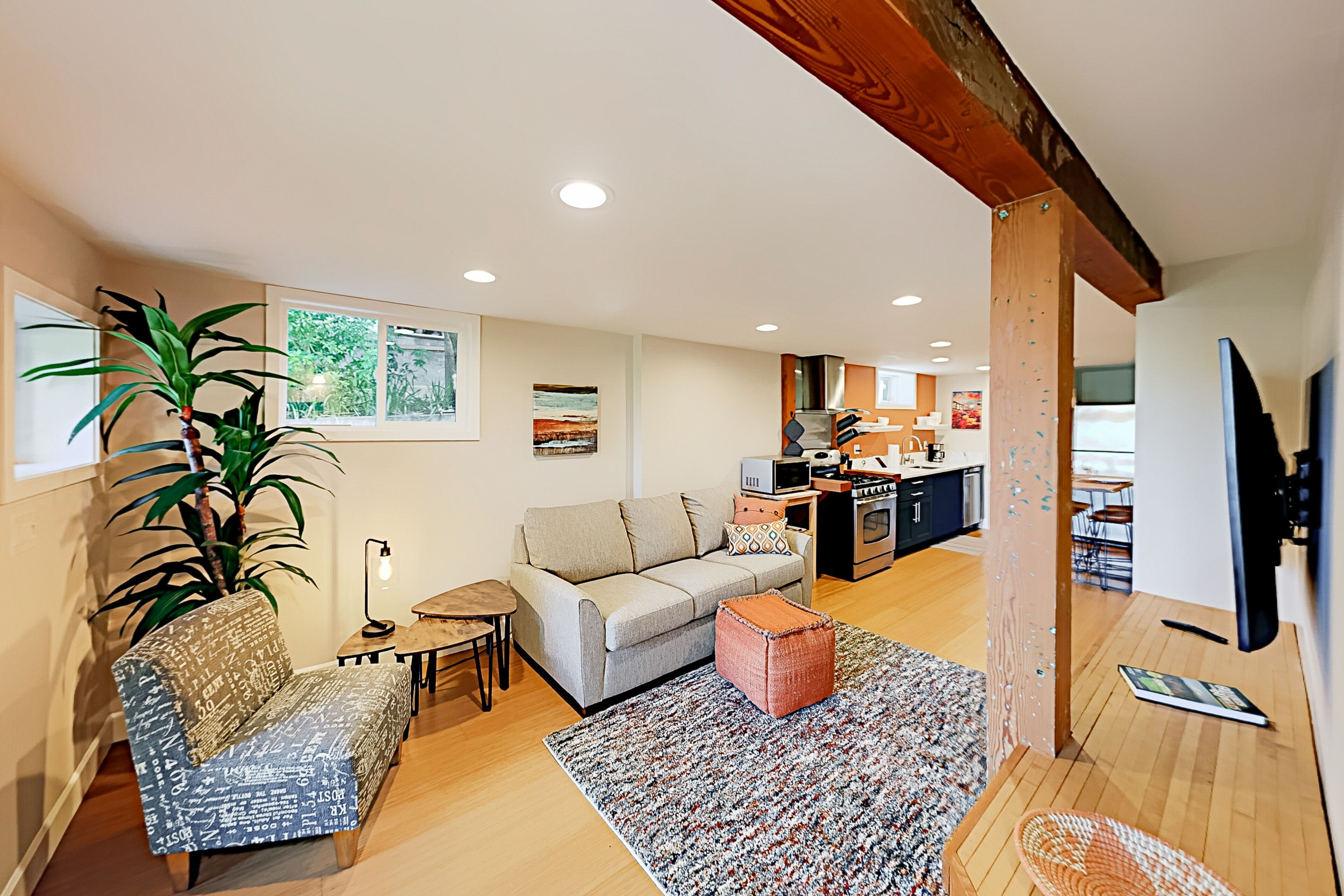 Sunlit lower-level Craftsman home with patio & garden - walkable to everything