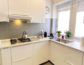 Fridge, microwave, stovetop, dishwasher