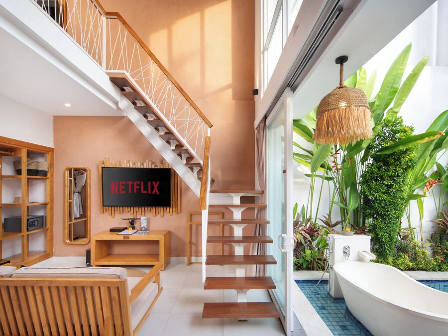 Royal Smart One Bedroom Villa with Private Pool | Living area | 50-inch LED TV with digital channels, TV, Netflix