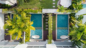 Outdoor pool, sun loungers