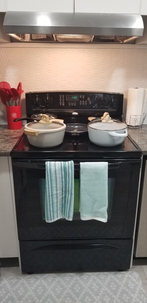 Fridge, microwave, oven, dishwasher