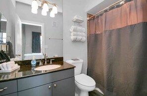Jetted bath, hair dryer, towels, soap - Condo in Midtown. One block from downtown. Minutes from Texas Medical Center  (Houston)