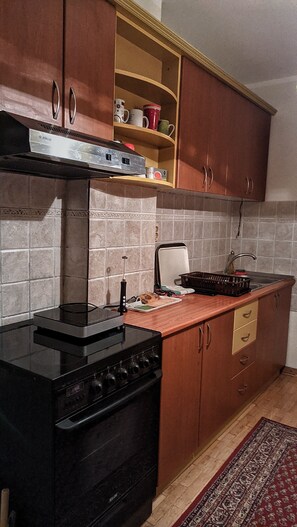 Fridge, oven, coffee/tea maker, electric kettle